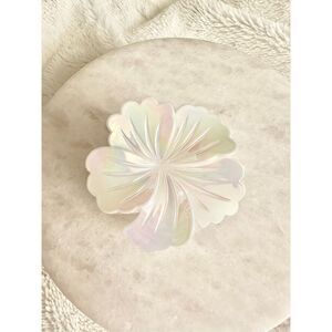 Iridescent white hibiscus flower hair claw